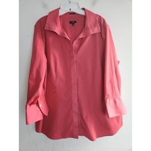 Talbots Women Pink "Wrinkle Resistant" Cotton Button Down Long Sleeve Shirt 14W